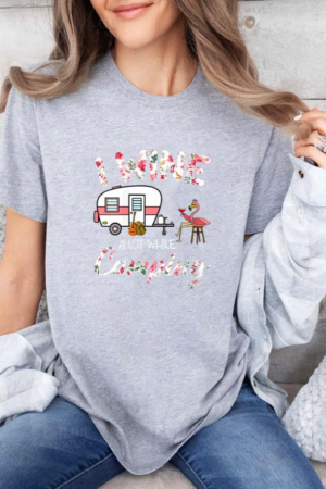 Wine A Lot While Camping Famingo Drinking Wine T-Shirt