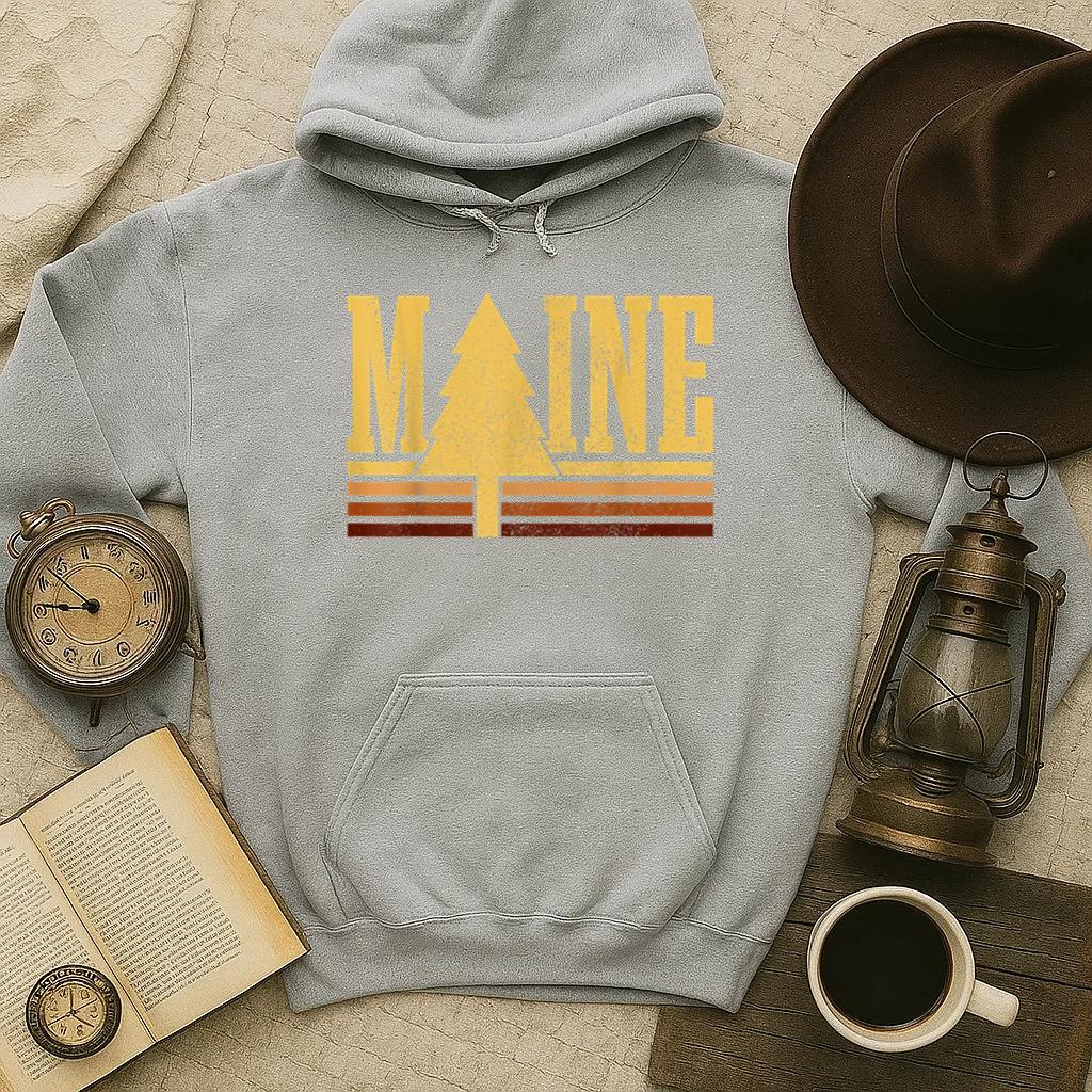 Maine Vintage Tree State Pride Camping Hoodie - Image 4