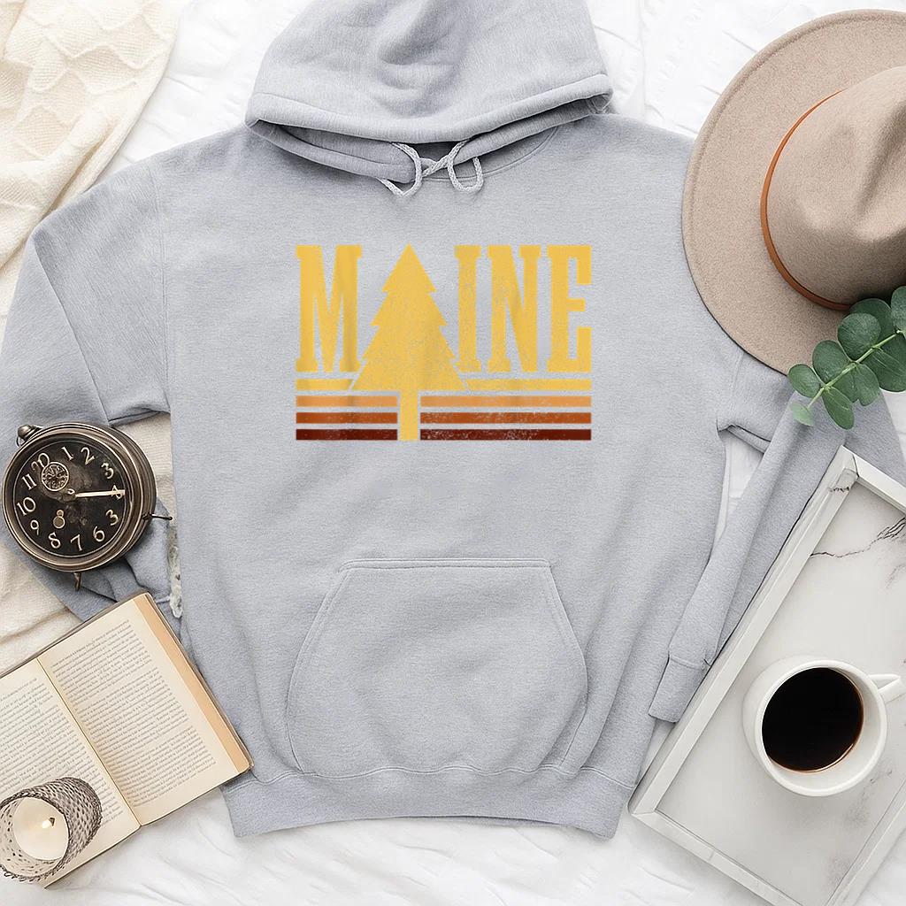 Maine Vintage Tree State Pride Camping Hoodie