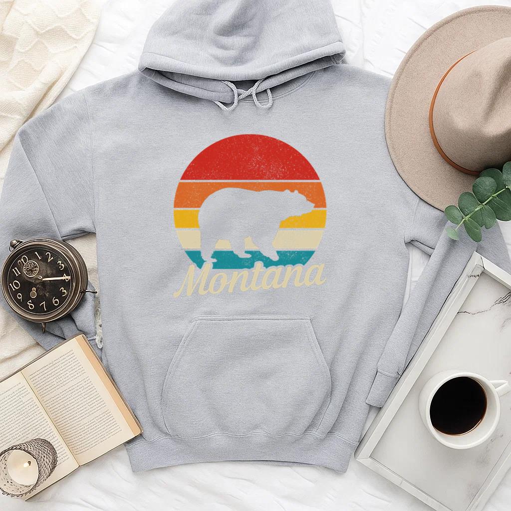 Montana Vintage Grizzly Bear Camping Hoodie