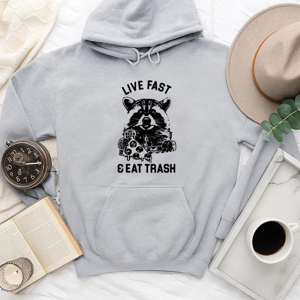 Raccoon Camping Live Fast Eat Trash Hoodie