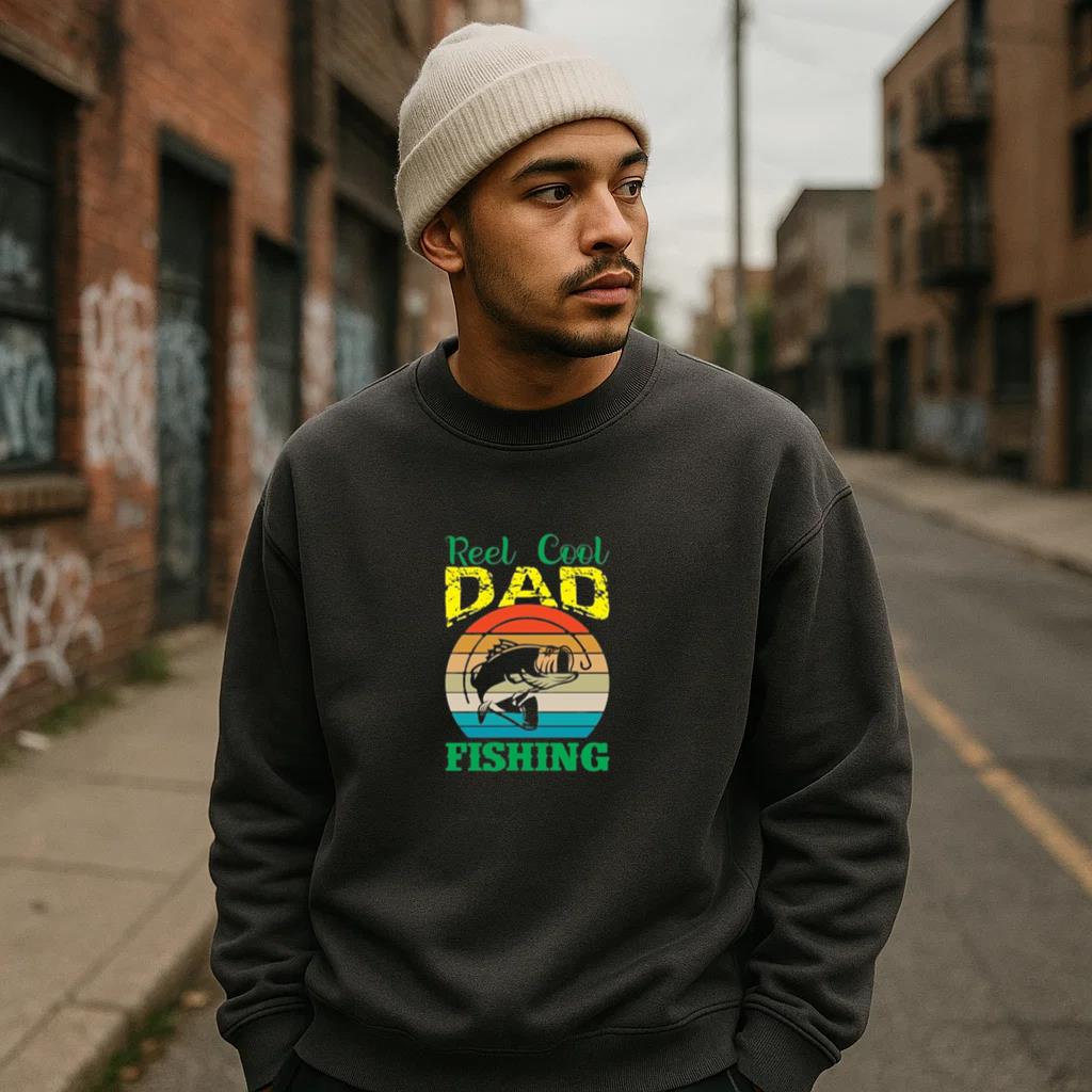 reel cool dad fishing t Sweatshirt - Image 3