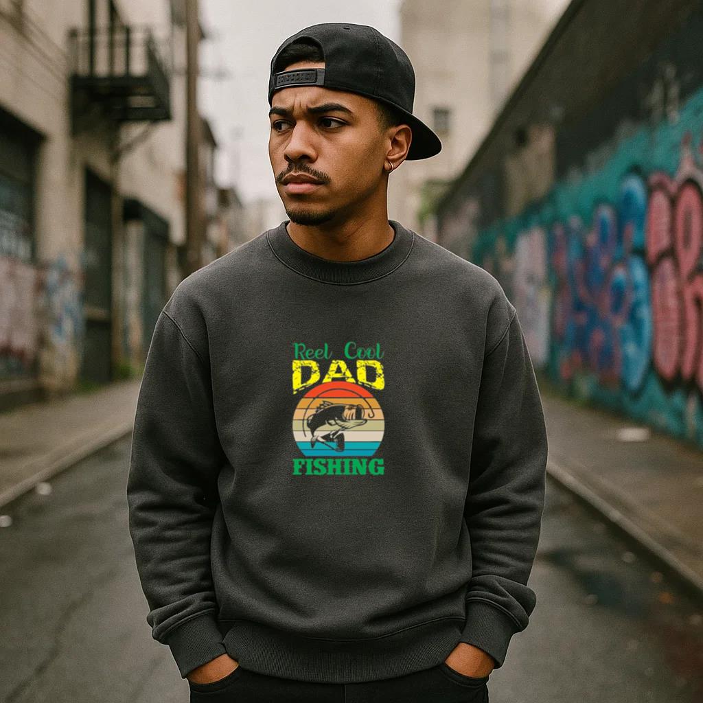 reel cool dad fishing t Sweatshirt - Image 4