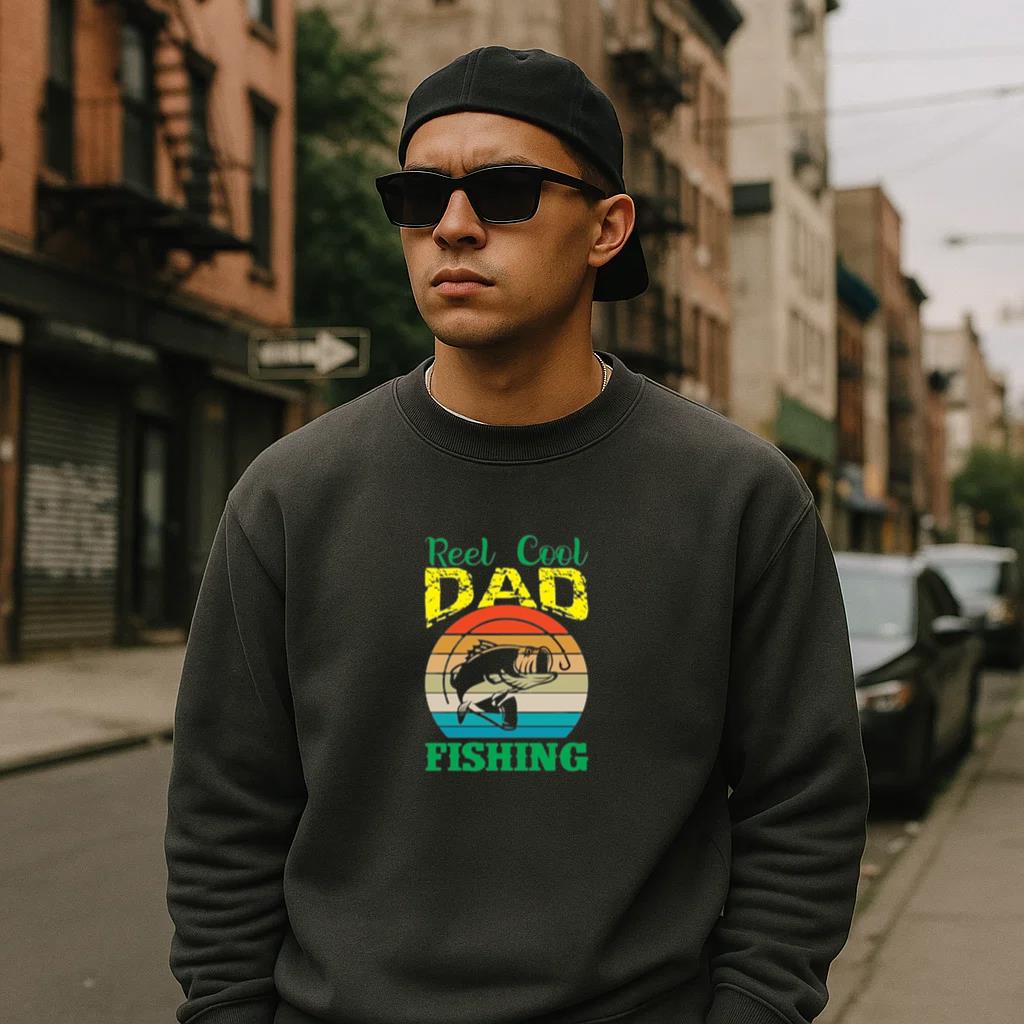 reel cool dad fishing t Sweatshirt - Image 2