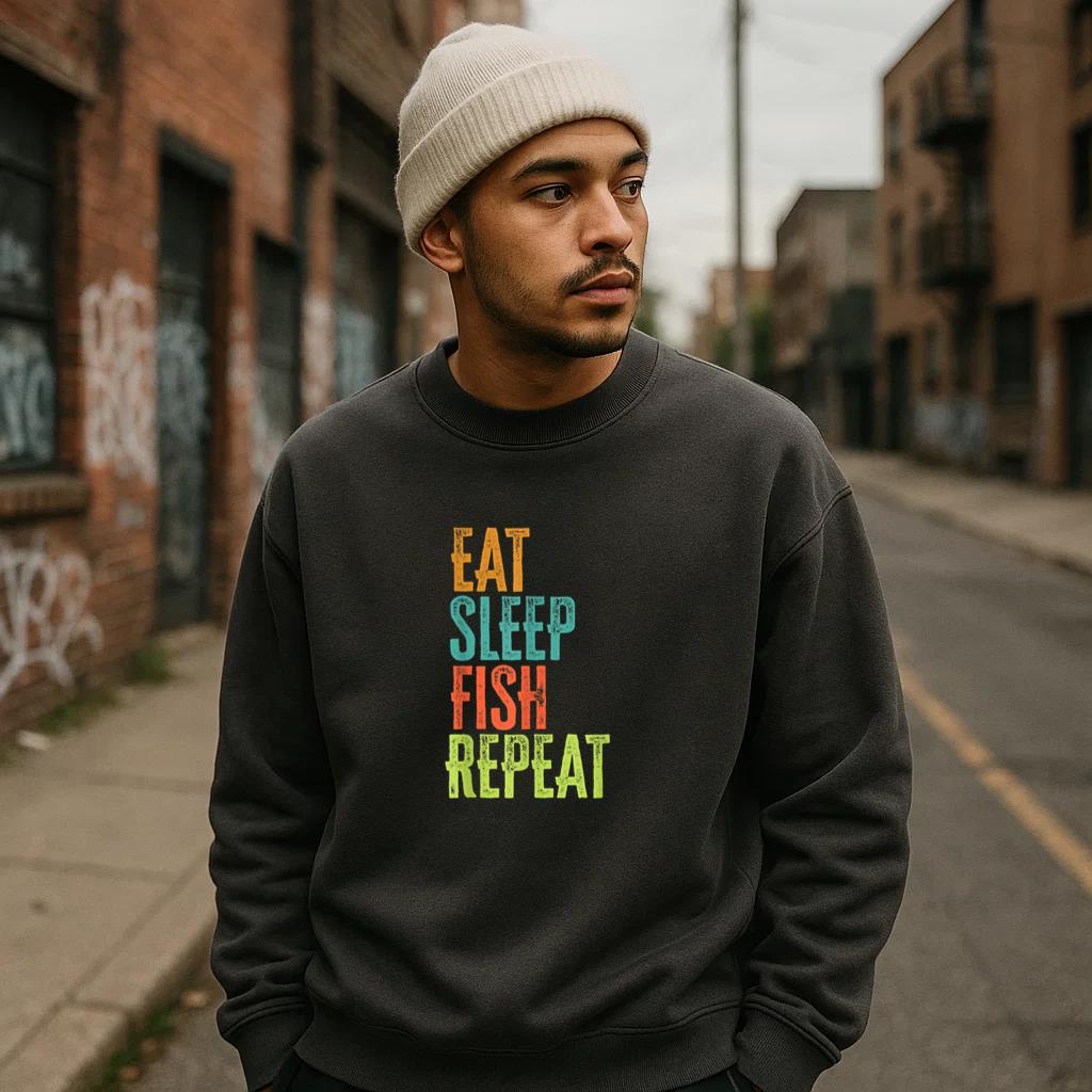 Retro Eat Sleep Fish Repeat Rod Catch Sweatshirt - Image 3