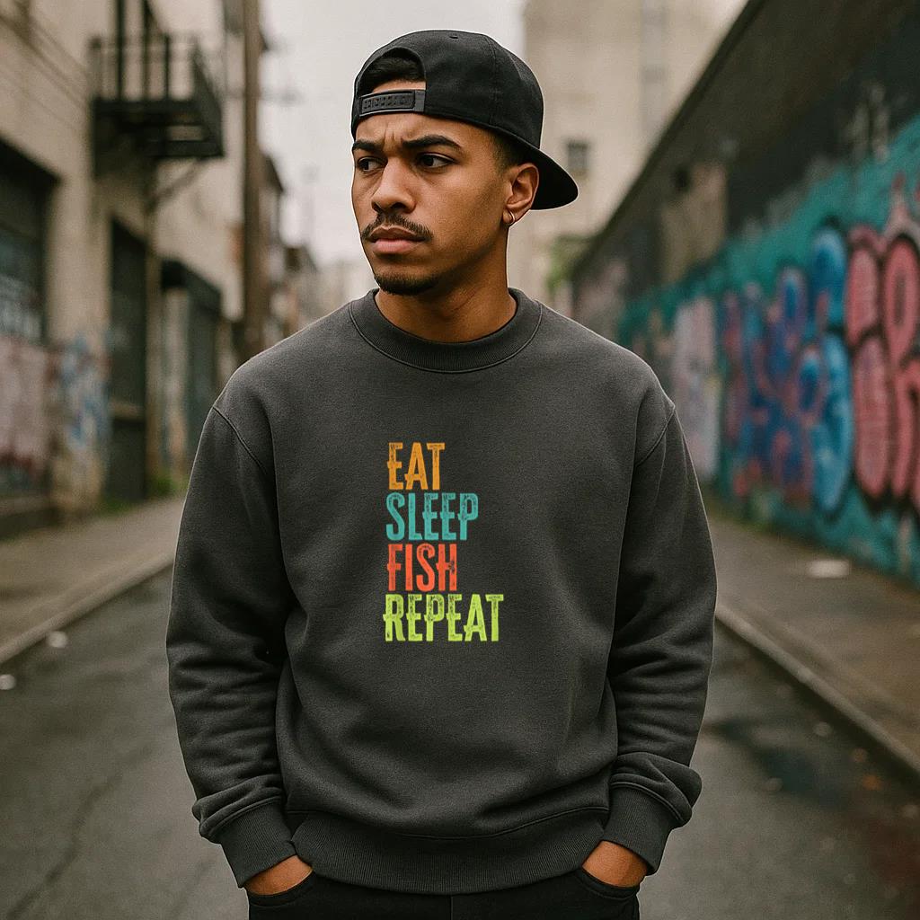Retro Eat Sleep Fish Repeat Rod Catch Sweatshirt - Image 4