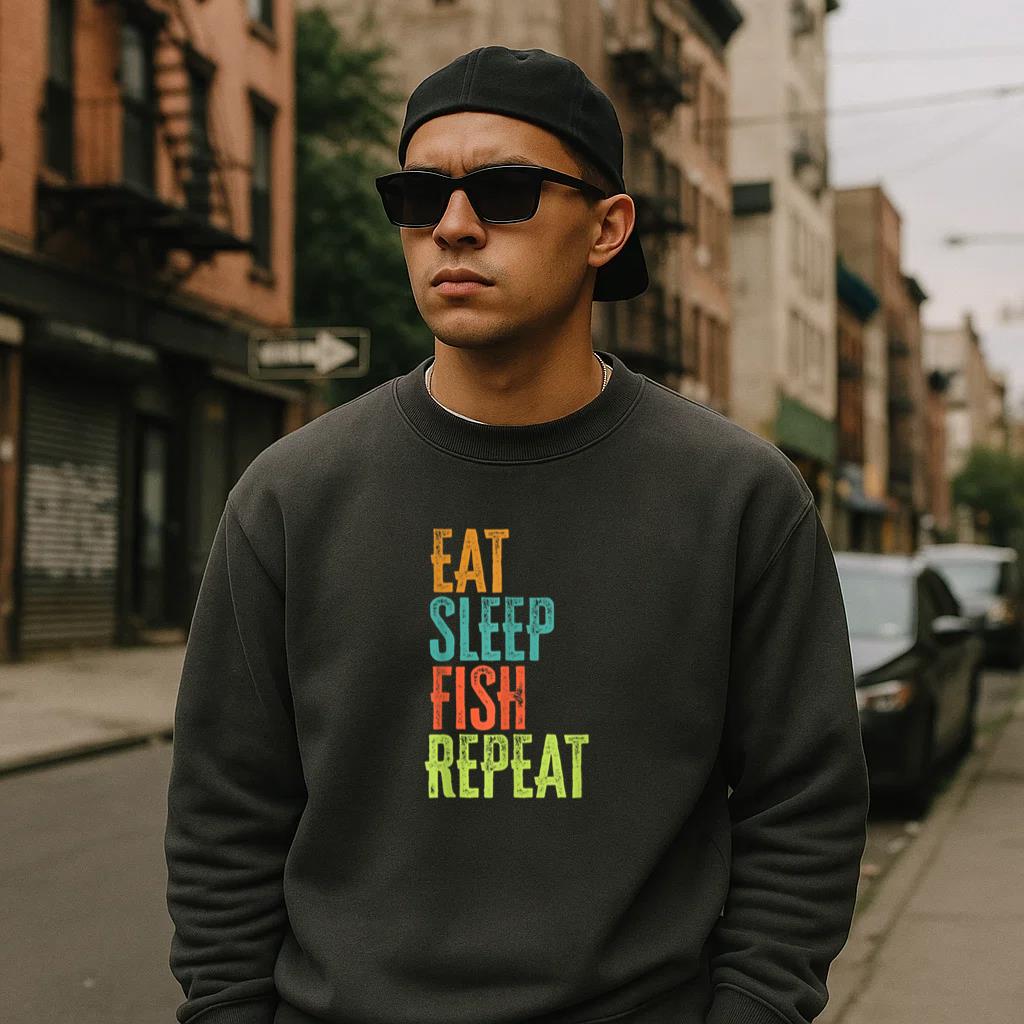 Retro Eat Sleep Fish Repeat Rod Catch Sweatshirt - Image 2