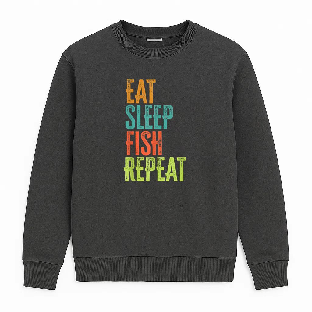 Retro Eat Sleep Fish Repeat Rod Catch Sweatshirt