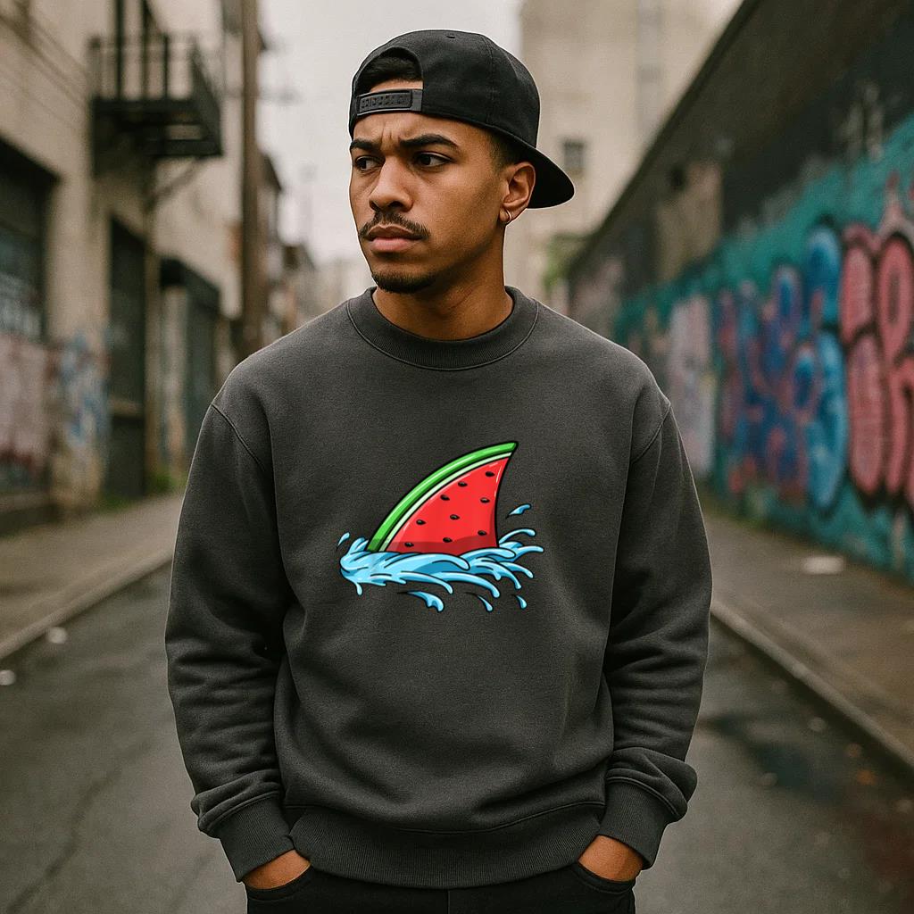 Shark Watermelon Fish Fin Summer Sweatshirt - Image 4