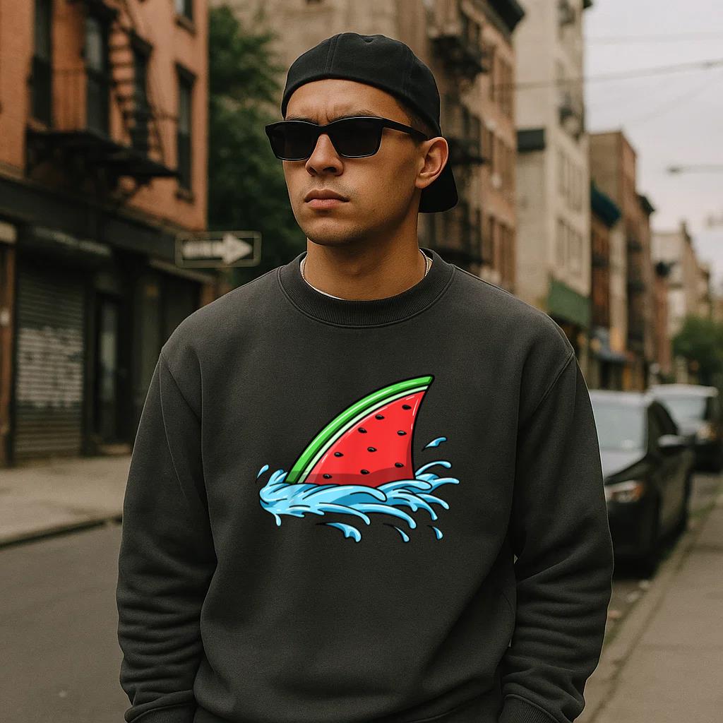 Shark Watermelon Fish Fin Summer Sweatshirt - Image 2