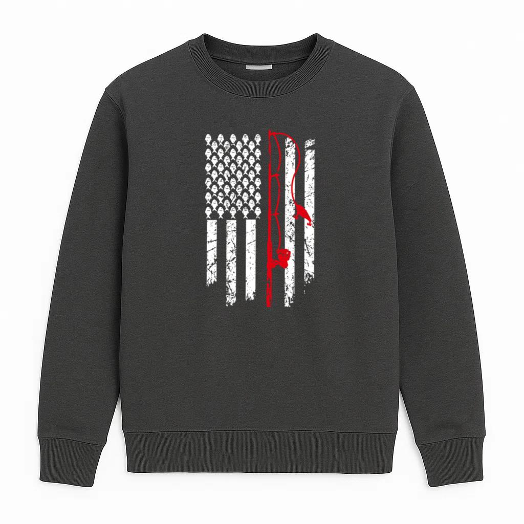 US American Flag Bass Fishing Pole Sweatshirt