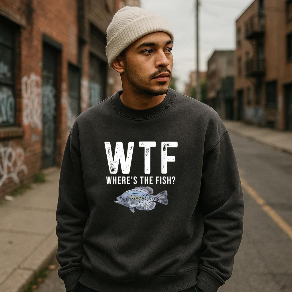 Wheres The Fish Funny Black Crappie Fishing Men Sweatshirt - Image 3