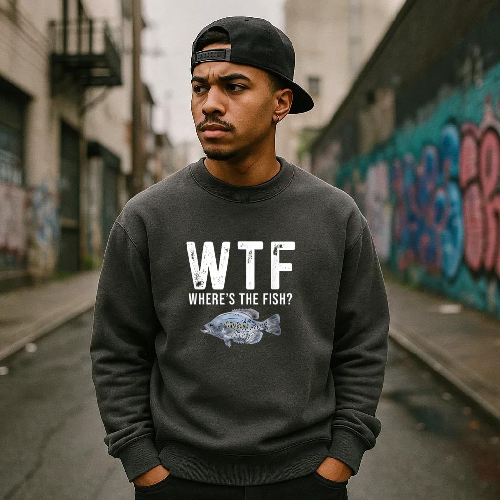 Wheres The Fish Funny Black Crappie Fishing Men Sweatshirt - Image 4