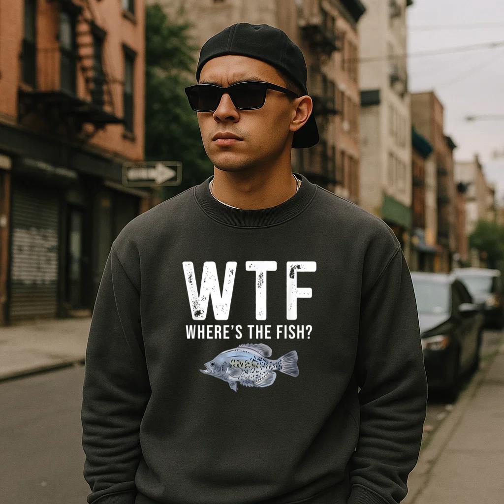Wheres The Fish Funny Black Crappie Fishing Men Sweatshirt - Image 2